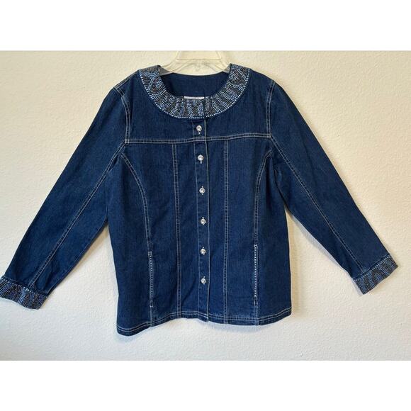 Quacker Factory Jean Jacket Rhinestone‎ Embellished Blue Small NWT Casual Wear - Picture 1 of 9